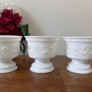 Vintage Milk Glass Mini Pedestal Planters Set of 3 Raised Leaf Pattern Wedding D